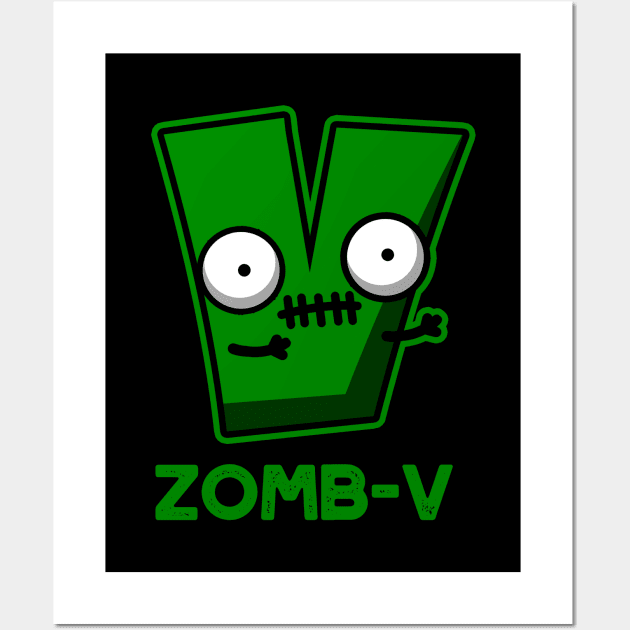 Zom-V Cute Halloween Zombie Alphabet Pun Wall Art by punnybone